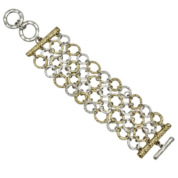 Goldtone and Silvertone Linked Circle Bracelet With Toggle Clasp Vintage - Picture 3 of 7